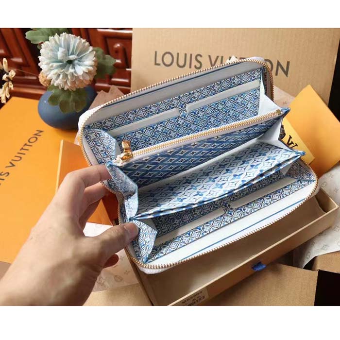 Louis Vuitton LV Unisex Zippy Wallet Blue Monogram Coated Canvas Zip Closure
