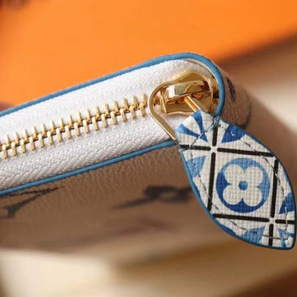 Louis Vuitton LV Unisex Zippy Wallet Blue Monogram Coated Canvas Zip Closure