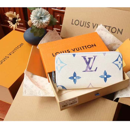 Louis Vuitton LV Unisex Zippy Wallet Blue Monogram Coated Canvas Zip Closure