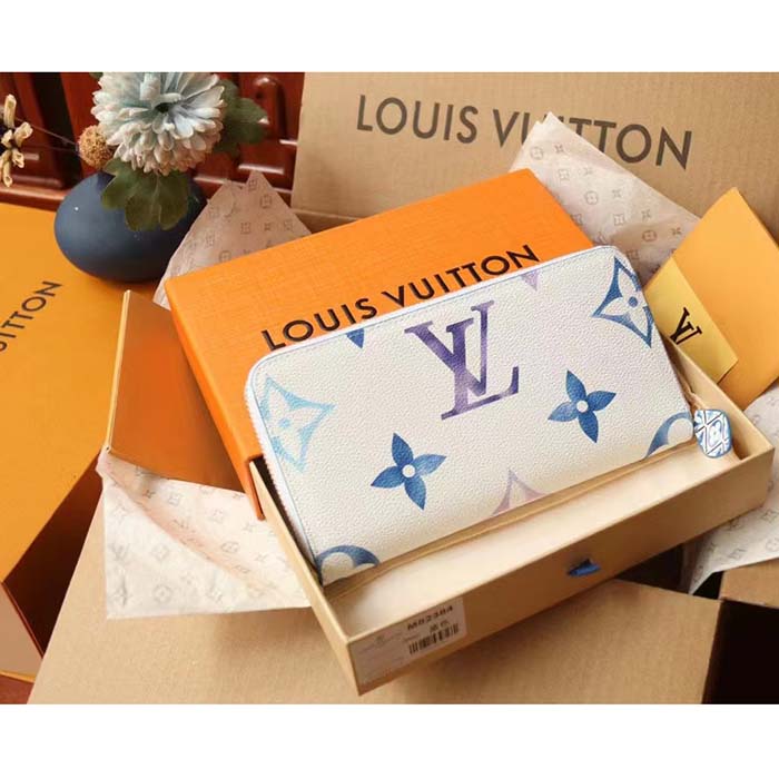 Louis Vuitton LV Unisex Zippy Wallet Blue Monogram Coated Canvas Zip Closure