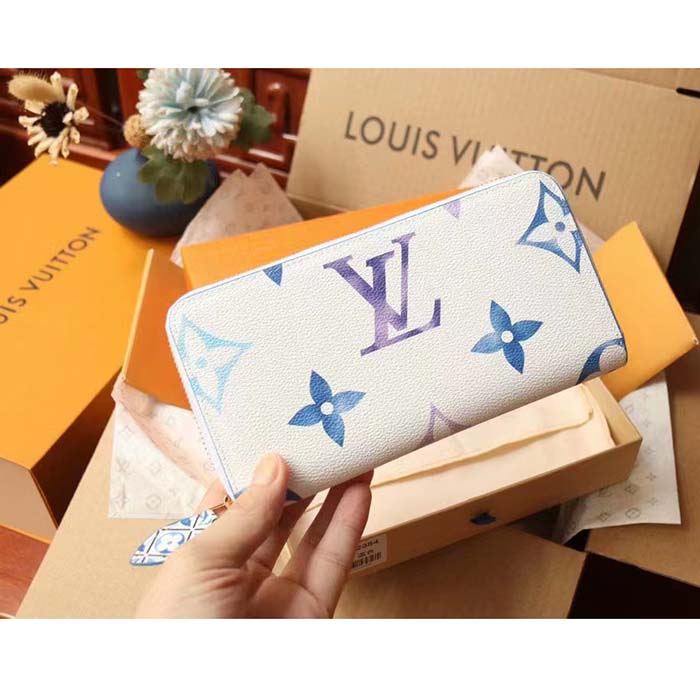 Louis Vuitton LV Unisex Zippy Wallet Blue Monogram Coated Canvas Zip Closure