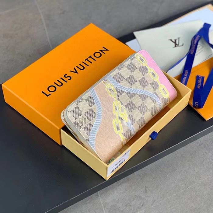 Louis Vuitton LV Unisex Zippy Wallet Damier Azur Coated Canvas Cowhide Leather