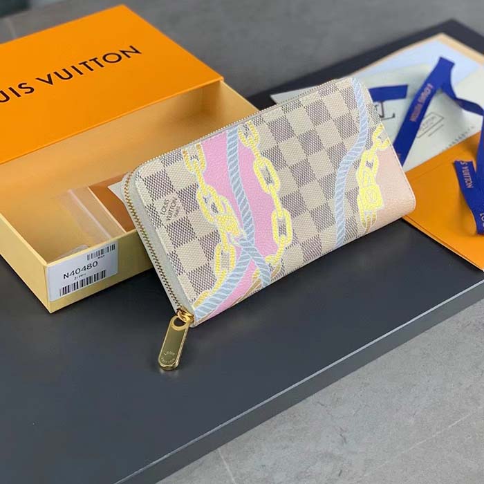 Louis Vuitton LV Unisex Zippy Wallet Damier Azur Coated Canvas Cowhide Leather