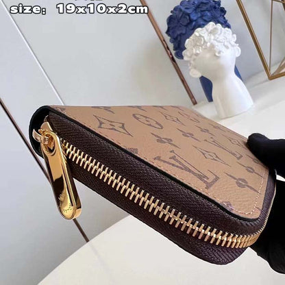 Louis Vuitton LV Unisex Zippy Wallet Monogram Reverse Coated Canvas Cowhide Leather