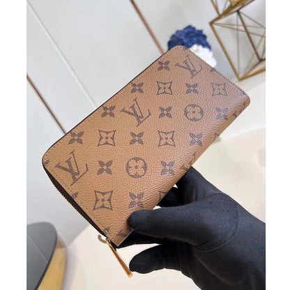 Louis Vuitton LV Unisex Zippy Wallet Monogram Reverse Coated Canvas Cowhide Leather