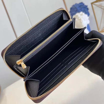 Louis Vuitton LV Unisex Zippy Wallet Monogram Reverse Coated Canvas Cowhide Leather