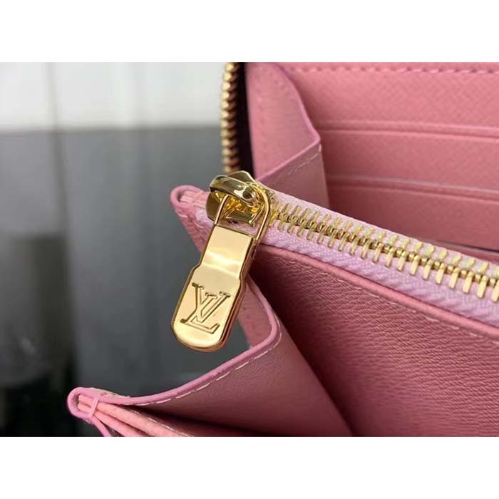 Louis Vuitton LV Unisex Zippy Wallet Pink Monogram Coated Canvas Grained Cowhide Leather