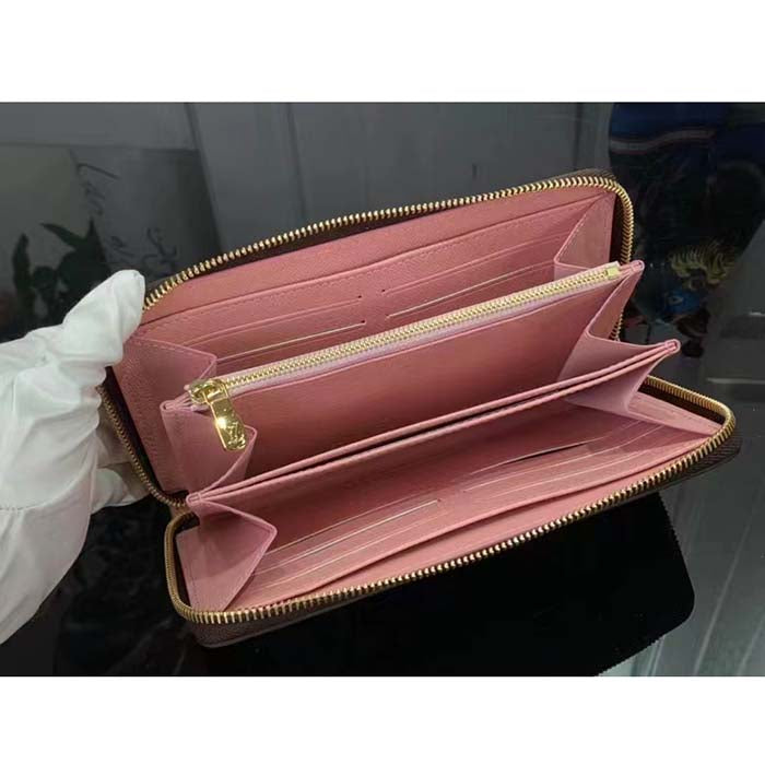 Louis Vuitton LV Unisex Zippy Wallet Pink Monogram Coated Canvas Grained Cowhide Leather