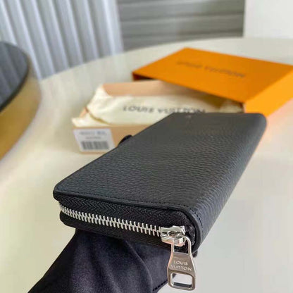 Louis Vuitton LV Unisex Zippy Wallet Vertical Taiga Black Cowhide Leather