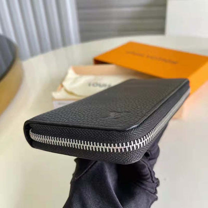 Louis Vuitton LV Unisex Zippy Wallet Vertical Taiga Black Cowhide Leather