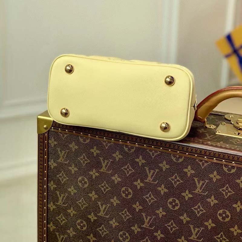 Louis Vuitton LV Women Alma BB Handbag Banana Yellow Quilted Embroidered Calf