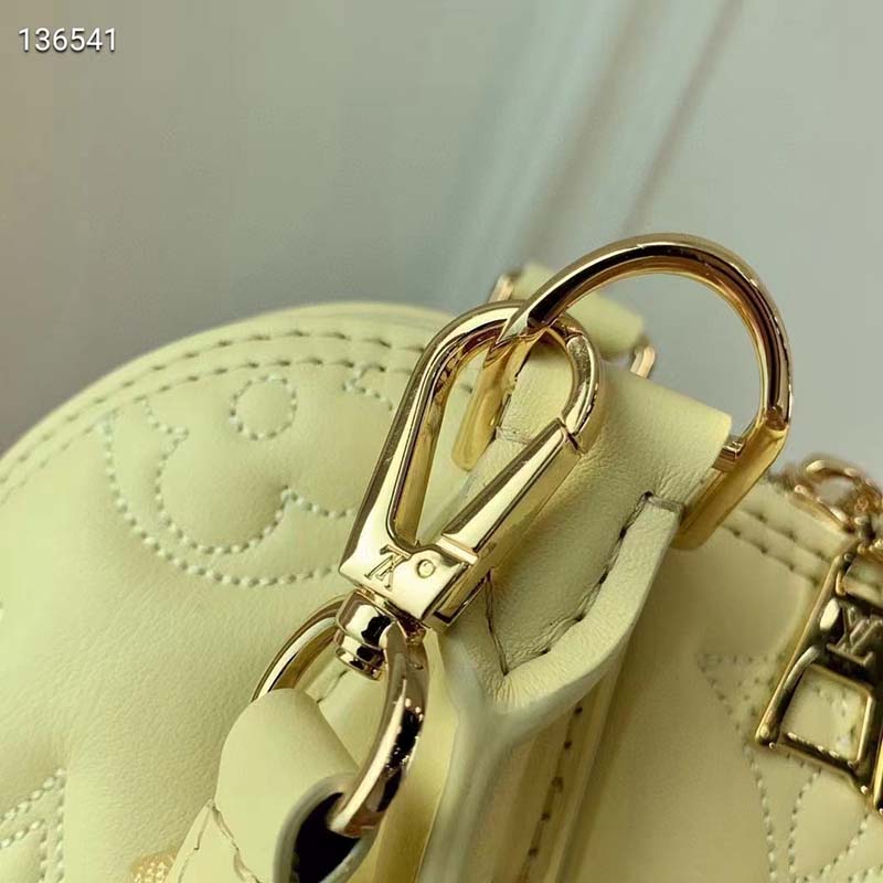 Louis Vuitton LV Women Alma BB Handbag Banana Yellow Quilted Embroidered Calf
