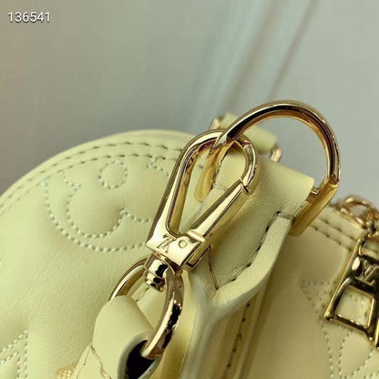 Louis Vuitton LV Women Alma BB Handbag Banana Yellow Quilted Embroidered Calf