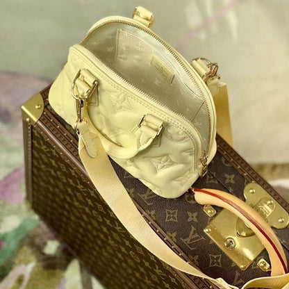 Louis Vuitton LV Women Alma BB Handbag Banana Yellow Quilted Embroidered Calf