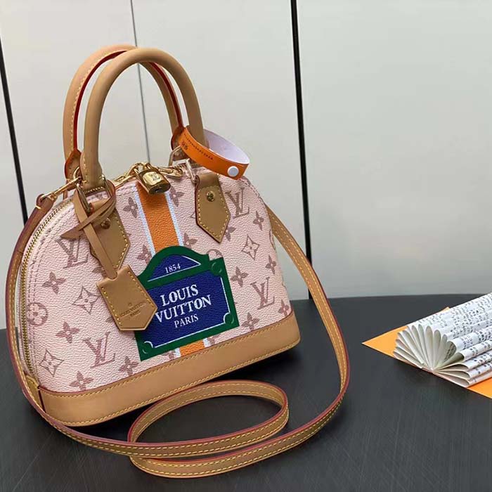 Louis Vuitton LV Women Alma BB Handbag Beige Ocher Monopaname Coated Canvas Cowhide Leather