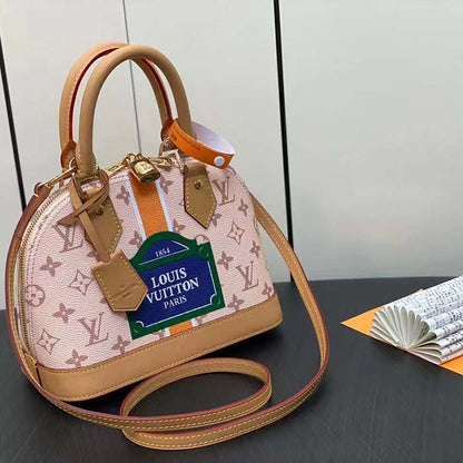 Louis Vuitton LV Women Alma BB Handbag Beige Ocher Monopaname Coated Canvas Cowhide Leather