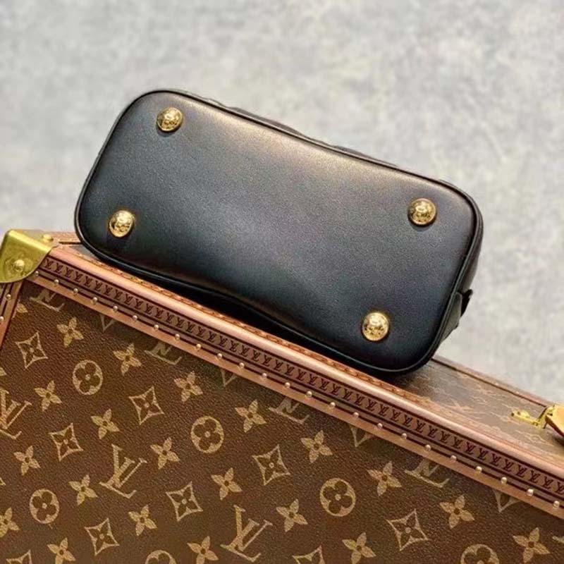 Louis Vuitton LV Women Alma BB Handbag Black Quilted Embroidered Smooth Calf