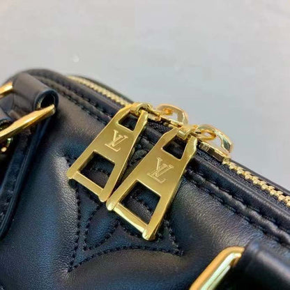 Louis Vuitton LV Women Alma BB Handbag Black Quilted Embroidered Smooth Calf