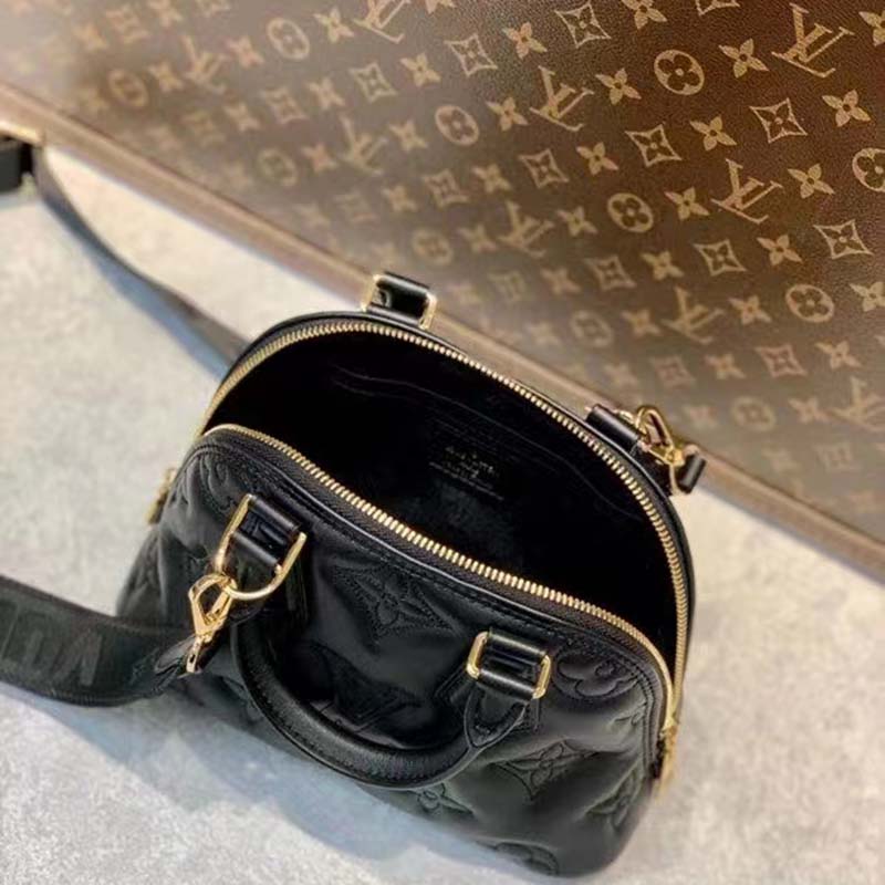 Louis Vuitton LV Women Alma BB Handbag Black Quilted Embroidered Smooth Calf