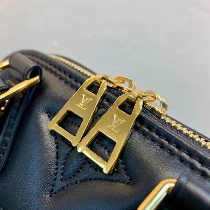 Louis Vuitton LV Women Alma BB Handbag Black Quilted Embroidered Smooth Calf Leather