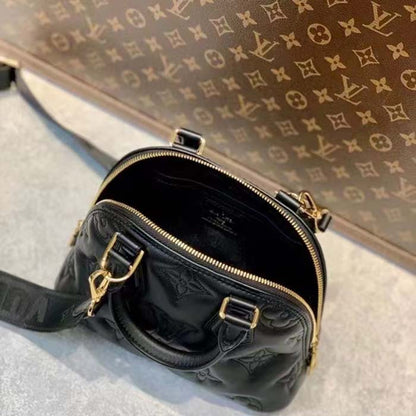 Louis Vuitton LV Women Alma BB Handbag Black Quilted Embroidered Smooth Calf Leather