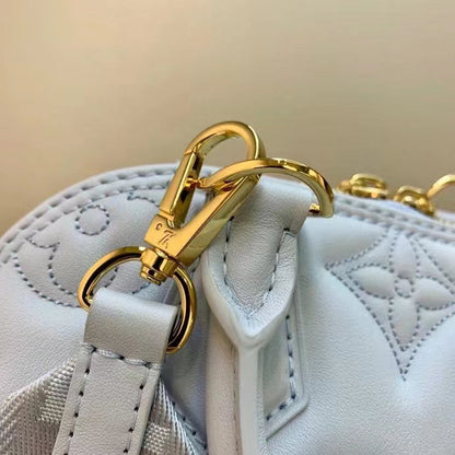 Louis Vuitton LV Women Alma BB Handbag Blue Quilted Embroidered Smooth Calf