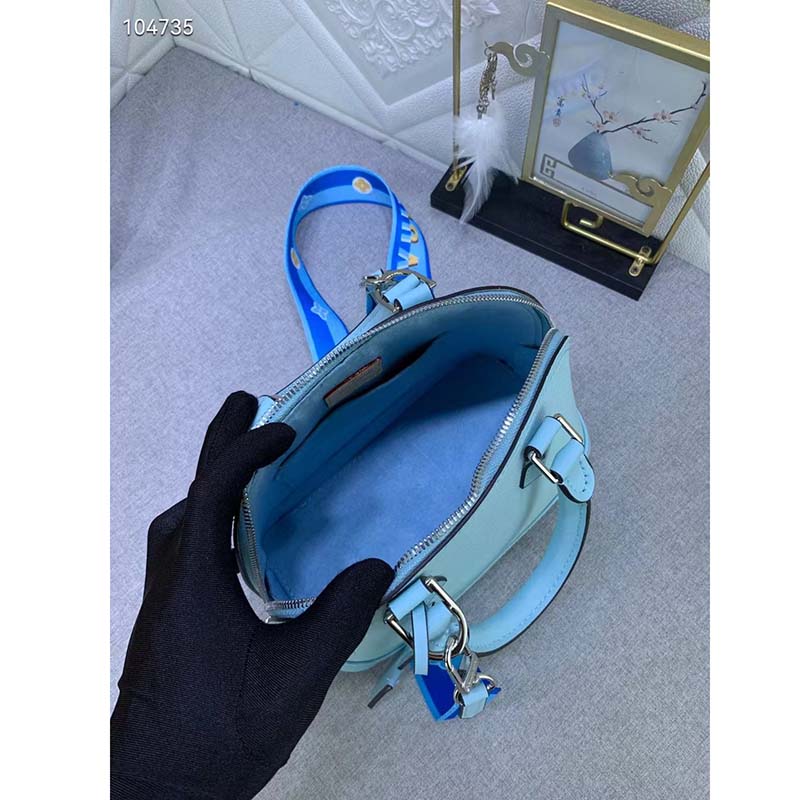 Louis Vuitton LV Women Alma BB Handbag Turquoise Blue Epi Grained Cowhide Leather