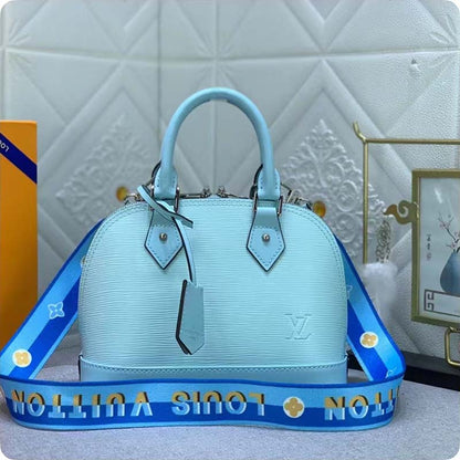 Louis Vuitton LV Women Alma BB Handbag Turquoise Blue Epi Grained Cowhide Leather