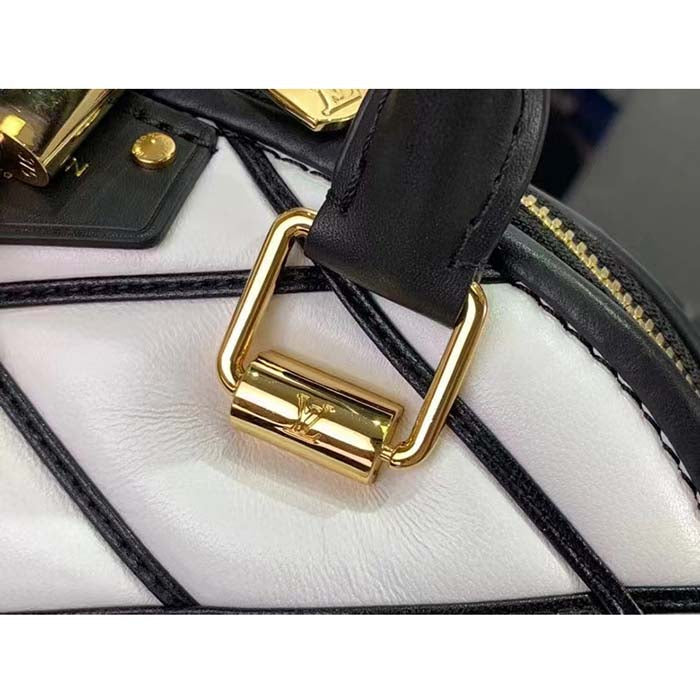 Louis Vuitton LV Women Alma BB Handbag White Black Lamb Cowhide Leather