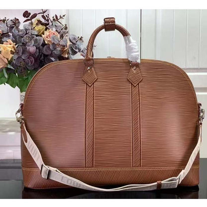 Louis Vuitton LV Unisex Alma Travel GM Cognac Calf Leather Double Zip Closure