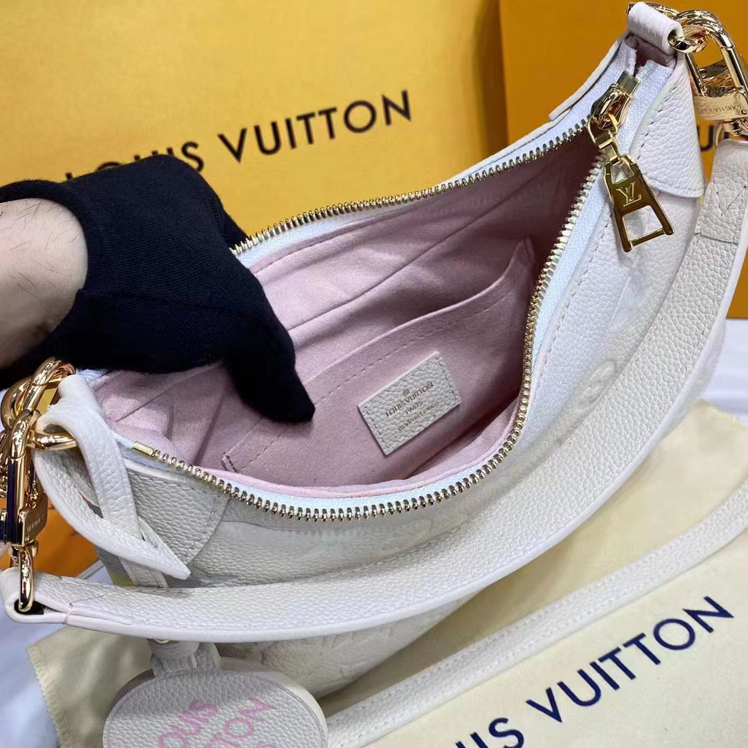 Louis Vuitton LV Women Bagatelle Beige Handbag Printed Embossed Grained Cowhide Leather