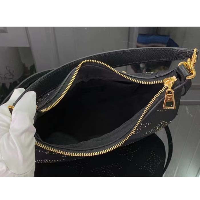 Louis Vuitton LV Women Bagatelle Black Handbag Black Monogram Empreinte Grained Cowhide Leather Studs