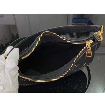 Louis Vuitton LV Women Bagatelle Black Handbag Black Monogram Empreinte Grained Cowhide Leather Studs