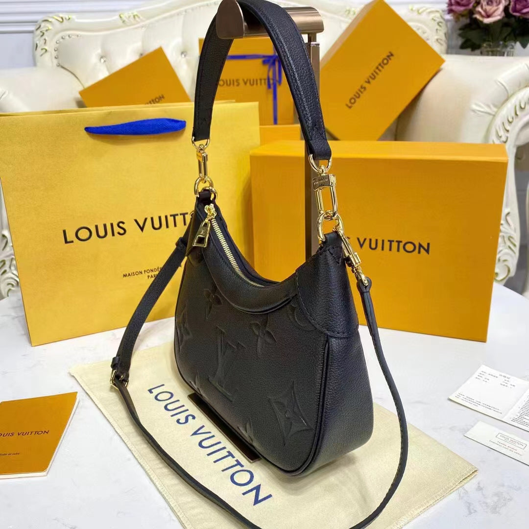 Louis Vuitton LV Women Bagatelle Black Handbag Monogram Empreinte Embossed Grained Cowhide