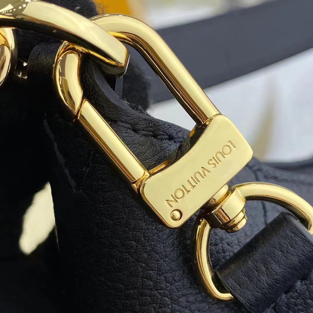 Louis Vuitton LV Women Bagatelle Black Handbag Monogram Empreinte Embossed Grained Cowhide