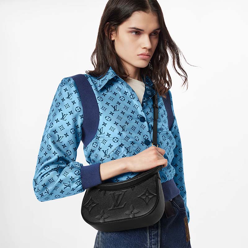 Louis Vuitton LV Women Bagatelle Black Handbag Monogram Empreinte Embossed Grained Cowhide
