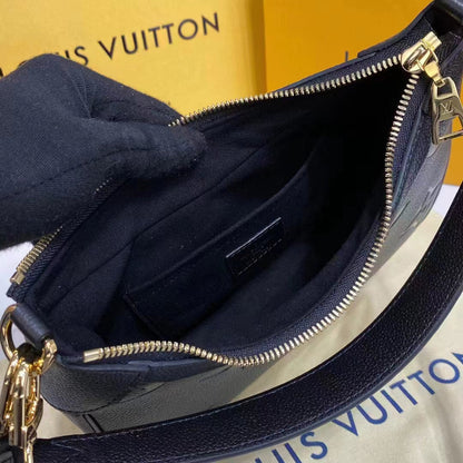 Louis Vuitton LV Women Bagatelle Black Handbag Monogram Empreinte Embossed Grained Cowhide
