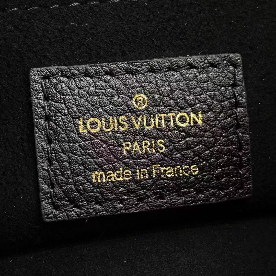 Louis Vuitton LV Women Bagatelle Black Handbag Monogram Empreinte Embossed Grained Cowhide