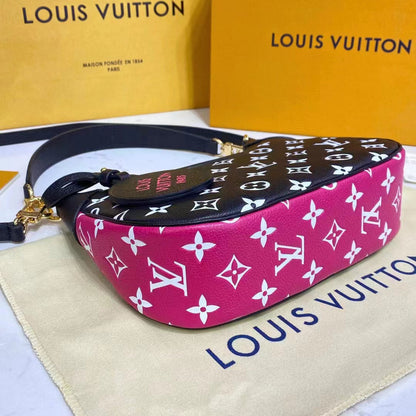 Louis Vuitton LV Women Bagatelle Black Handbag Printed Embossed Grained Cowhide Leather