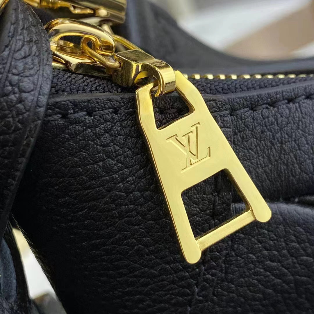 Louis Vuitton LV Women Bagatelle Black Handbag Printed Embossed Grained Cowhide Leather
