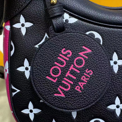 Louis Vuitton LV Women Bagatelle Black Handbag Printed Embossed Grained Cowhide Leather