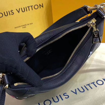 Louis Vuitton LV Women Bagatelle Black Handbag Printed Embossed Grained Cowhide Leather