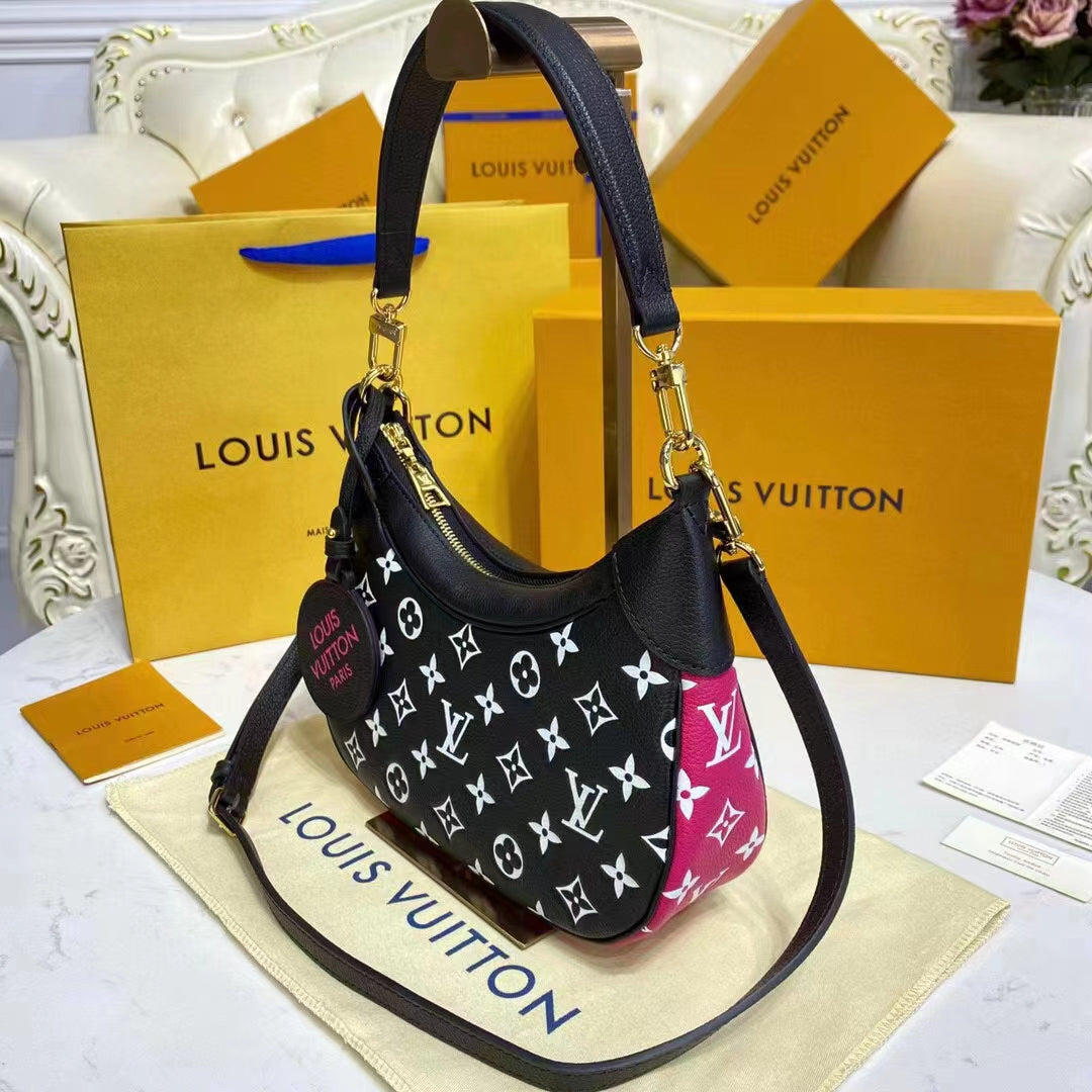 Louis Vuitton LV Women Bagatelle Black Handbag Printed Embossed Grained Cowhide Leather