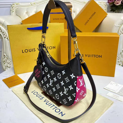 Louis Vuitton LV Women Bagatelle Black Handbag Printed Embossed Grained Cowhide Leather