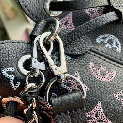 Louis Vuitton LV Women Bella Bucket Bag Black Perforated Mahina Calf Leather