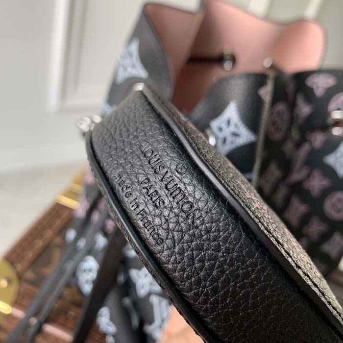 Louis Vuitton LV Women Bella Bucket Bag Black Perforated Mahina Calf Leather