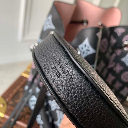 Louis Vuitton LV Women Bella Bucket Bag Black Perforated Mahina Calf Leather