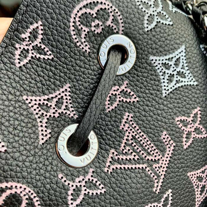 Louis Vuitton LV Women Bella Bucket Bag Black Perforated Mahina Calf Leather