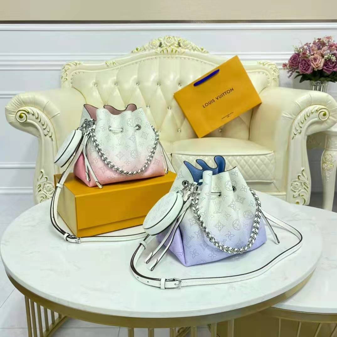 Louis Vuitton LV Women Bella Bucket Bag Gradient Blue Mahina Perforated Calf Leather