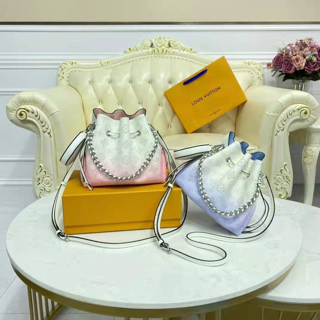 Louis Vuitton LV Women Bella Bucket Bag Gradient Blue Mahina Perforated Calf Leather
